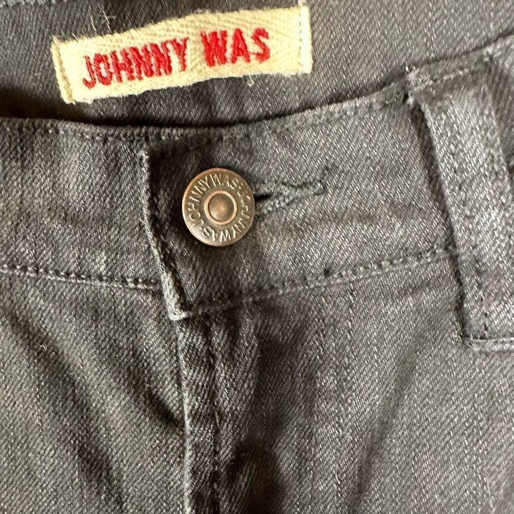 Johnny Was The Cropped Baby Boot Mid Ride Slim Fit Black Frayed Hem Jeans 25 - Picture 4 of 9